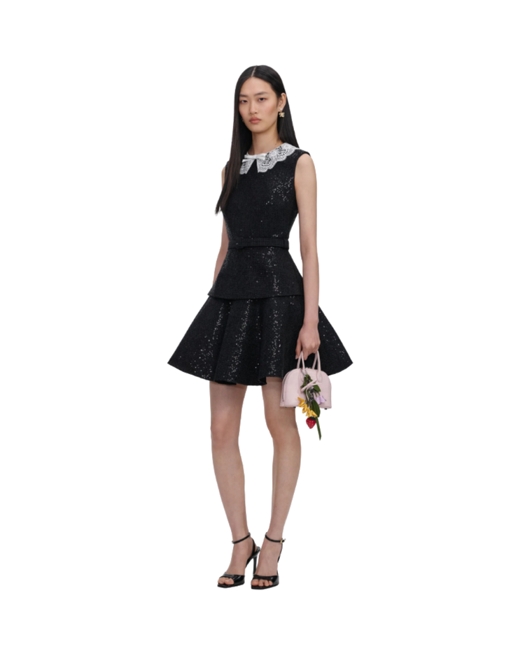 Black Sequin Boucle Mini Dress