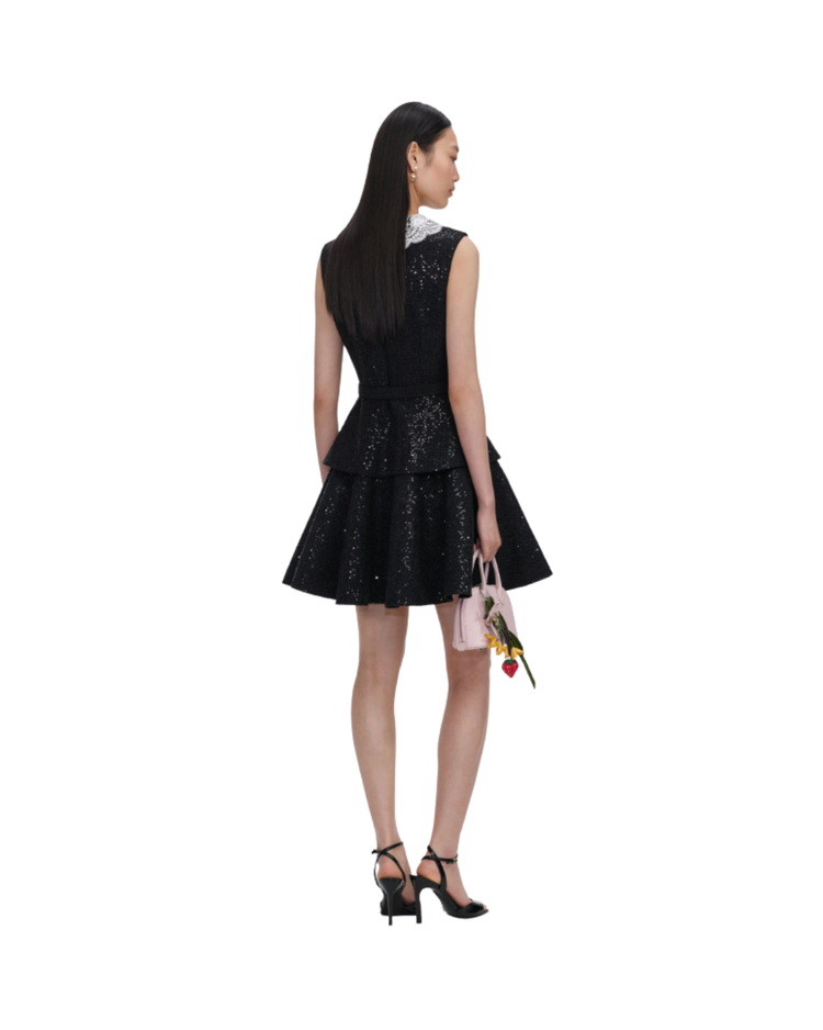 Black Sequin Boucle Mini Dress