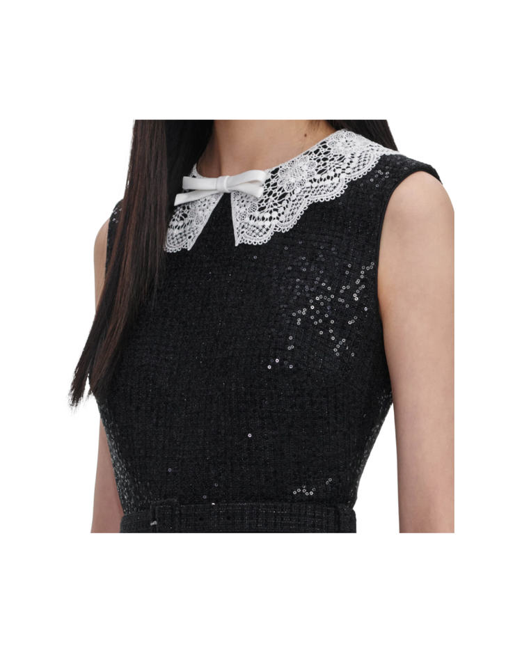 Black Sequin Boucle Mini Dress