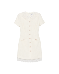 Cream Boucle Lace Trim Tailored Mini Dress