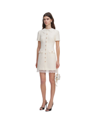 Cream Boucle Lace Trim Tailored Mini Dress