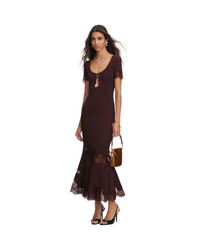 Brown Ribbed Knit Midi Dress