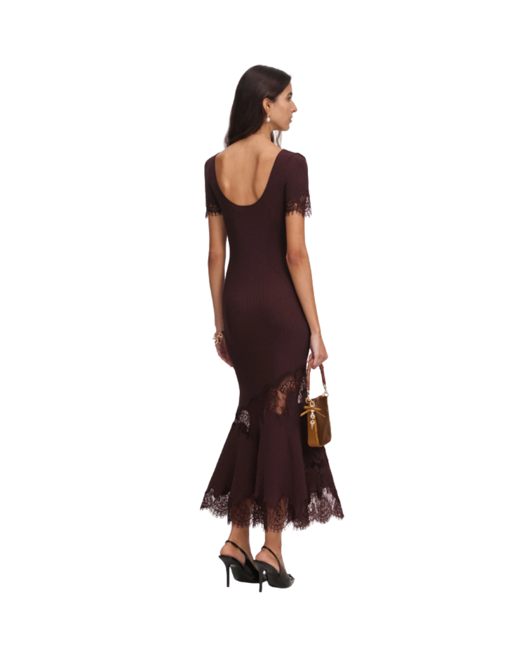 Brown Ribbed Knit Midi Dress
