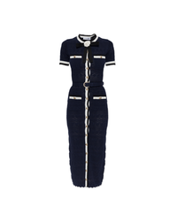Navy Pointelle Knit Midi Dress