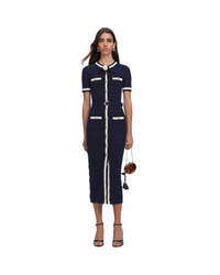 Navy Pointelle Knit Midi Dress
