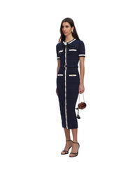 Navy Pointelle Knit Midi Dress