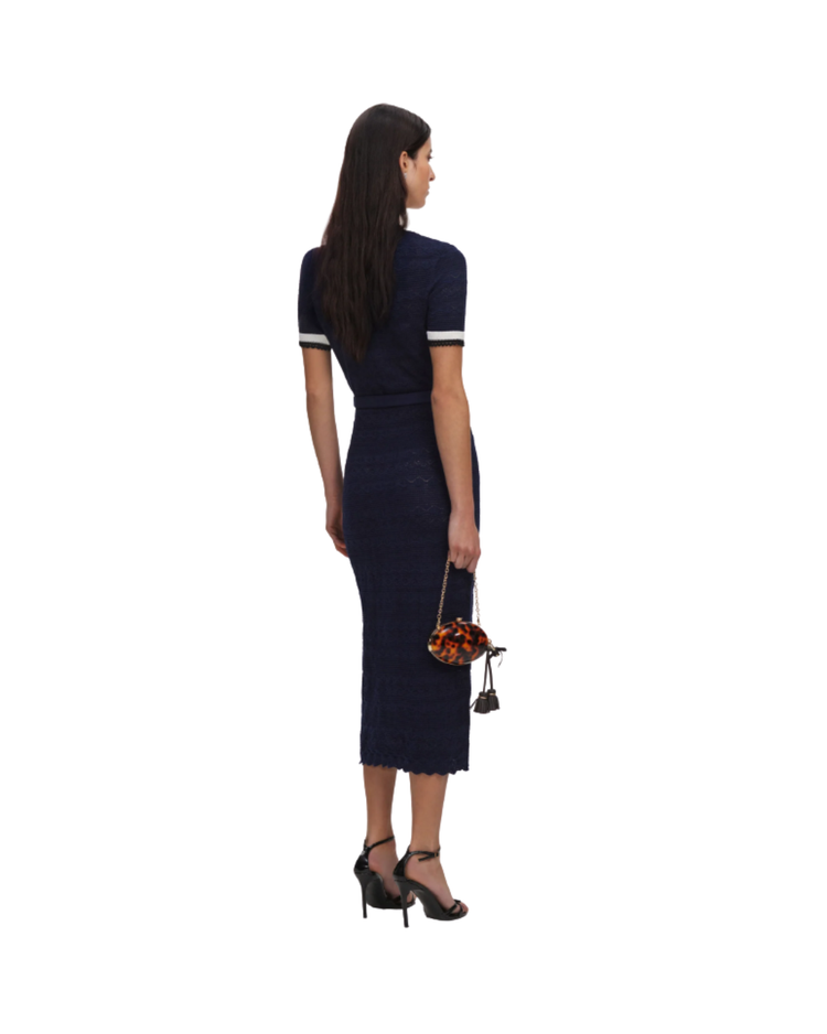 Navy Pointelle Knit Midi Dress