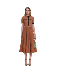 Brown Pointelle Knit Midi Dress