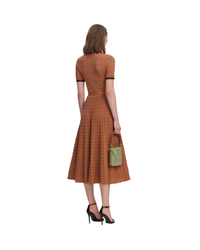 Brown Pointelle Knit Midi Dress