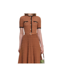 Brown Pointelle Knit Midi Dress