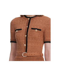 Brown Pointelle Knit Midi Dress