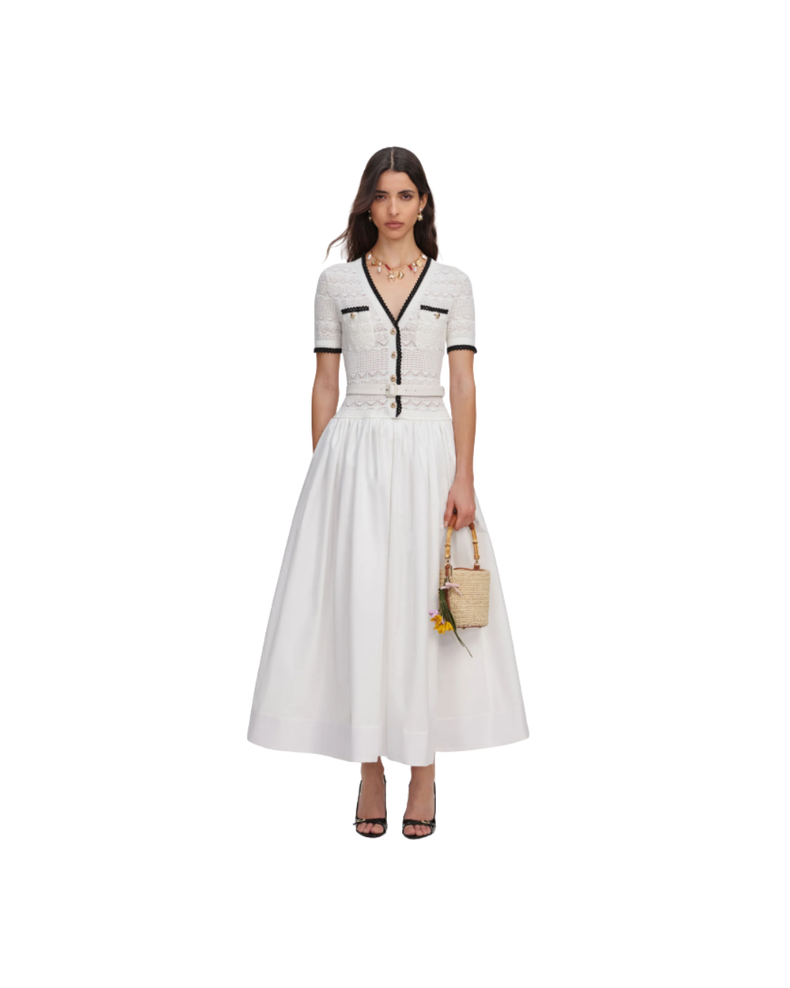 White Knit Linen Midi Dress
