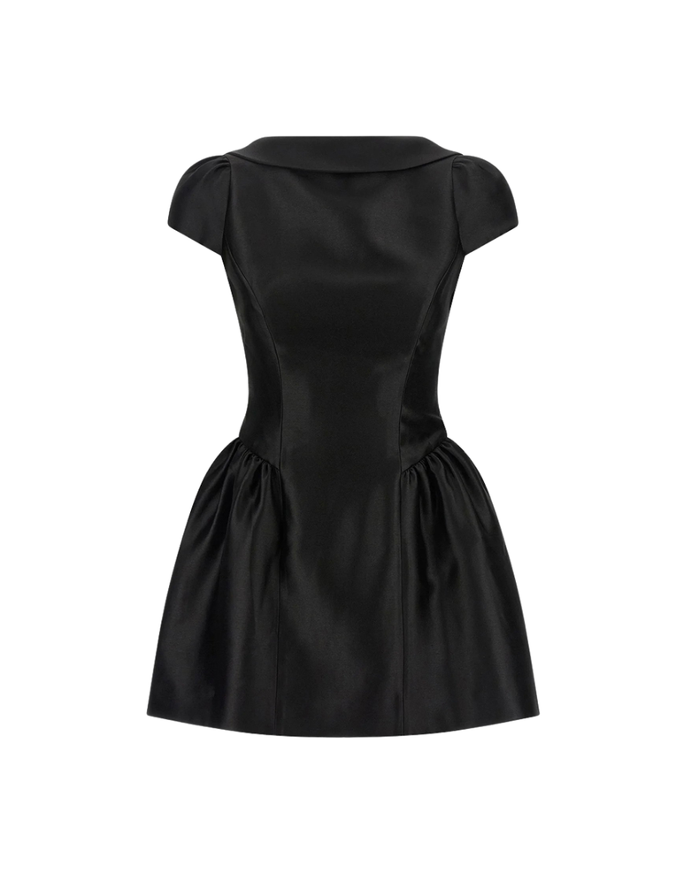 Black Taffeta Collared Mini Dress