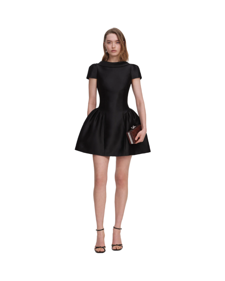 Black Taffeta Collared Mini Dress