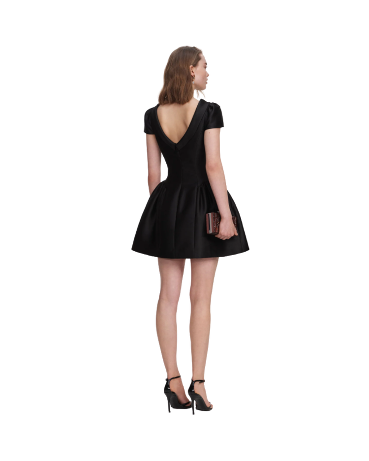 Black Taffeta Collared Mini Dress