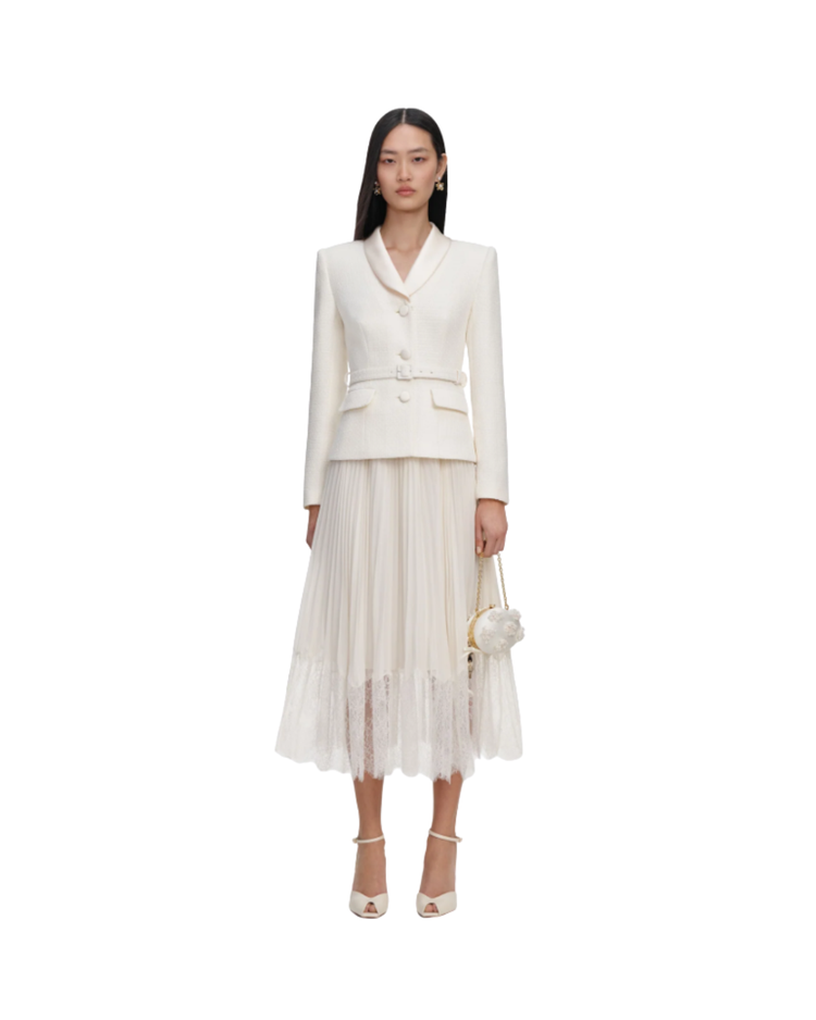 Cream Boucle Shawl Collared Midi Dress