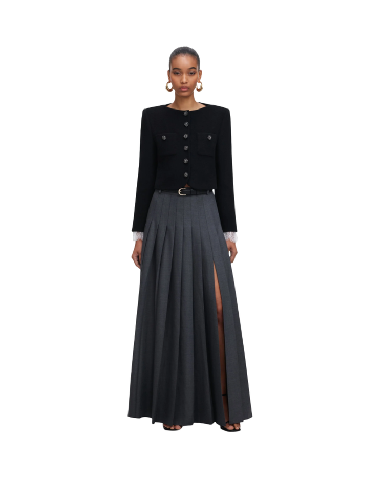 Grey Pleated Maxi Skirt