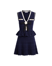 Navy Peplum Pointelle Knit Mini Dress