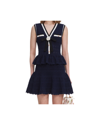 Navy Peplum Pointelle Knit Mini Dress