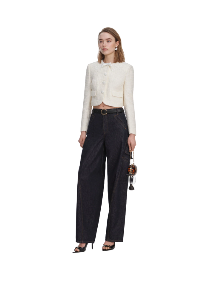 Cream Boucle Lace Collar Jacket