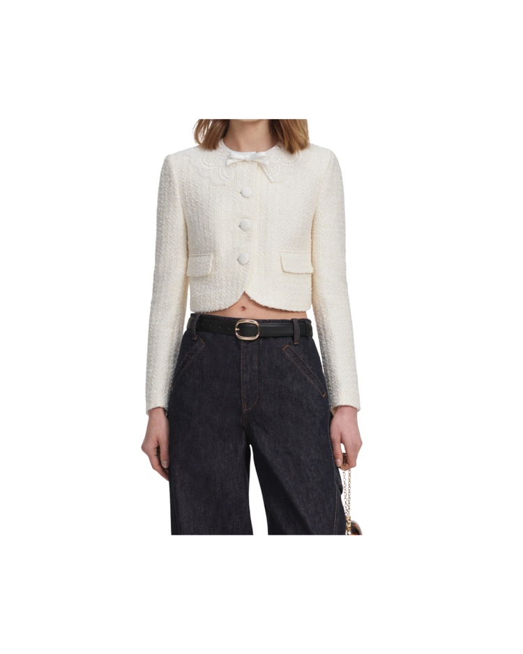 Cream Boucle Lace Collar Jacket