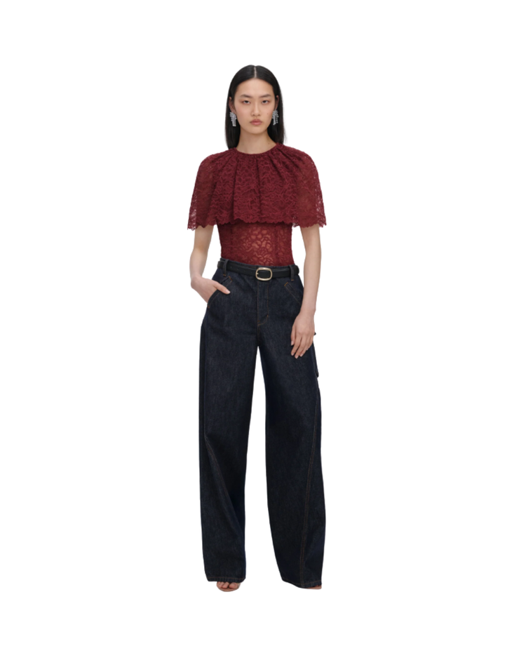 Burgundy Lace Cape Top