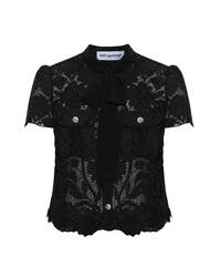 Black Lace Tie Neck Top