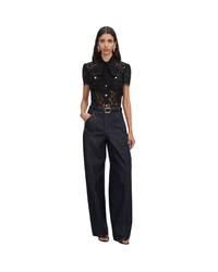 Black Lace Tie Neck Top