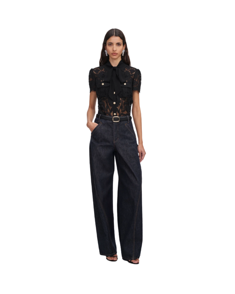 Black Lace Tie Neck Top