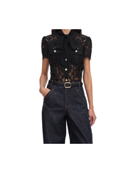 Black Lace Tie Neck Top