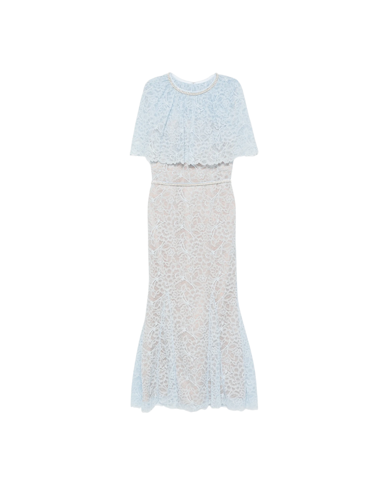 Blue Lace Cape Midi Dress
