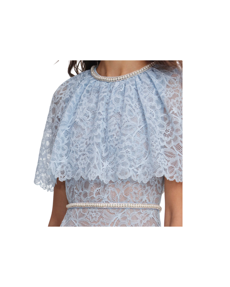 Blue Lace Cape Midi Dress