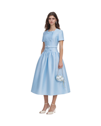 Blue Button Front Taffeta Midi Dress