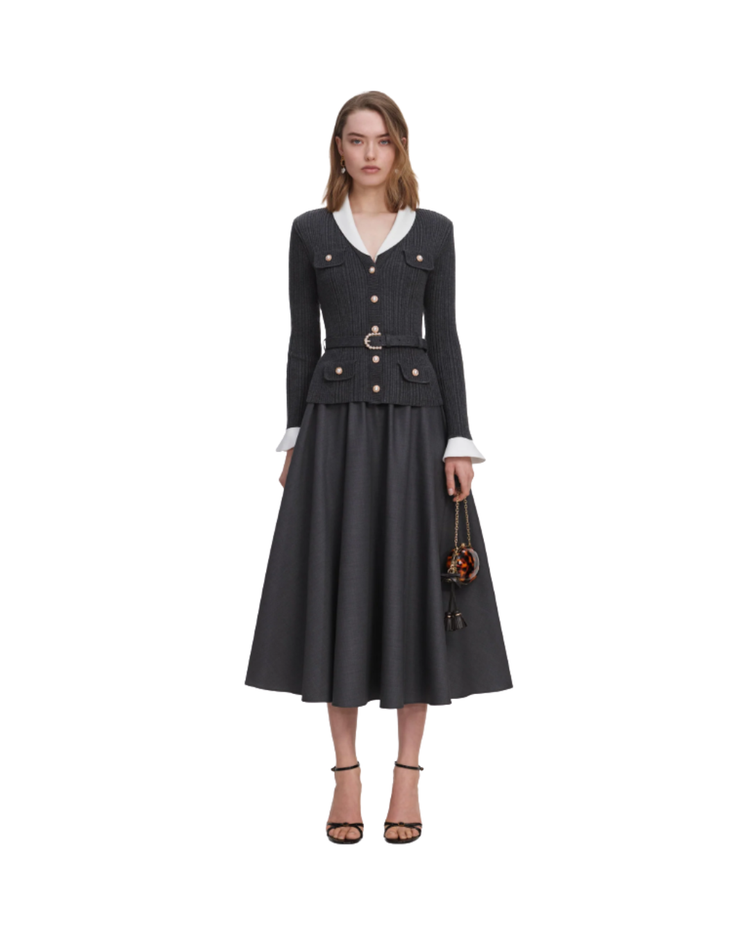 Grey Knit Twill Midi Dress