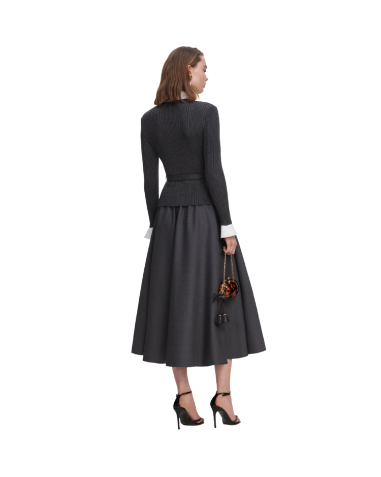 Grey Knit Twill Midi Dress