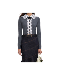 Grey Lace Collar Knit Cardigan