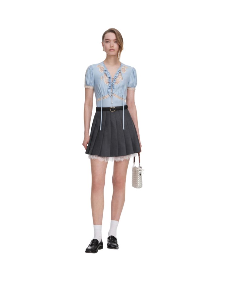 Grey Pleated Mini Skirt