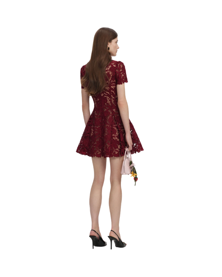 Burgundy Lace Mini Dress