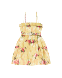 Dress in Yellow Printed Satin