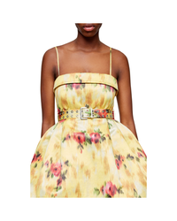 Dress in Yellow Printed Satin