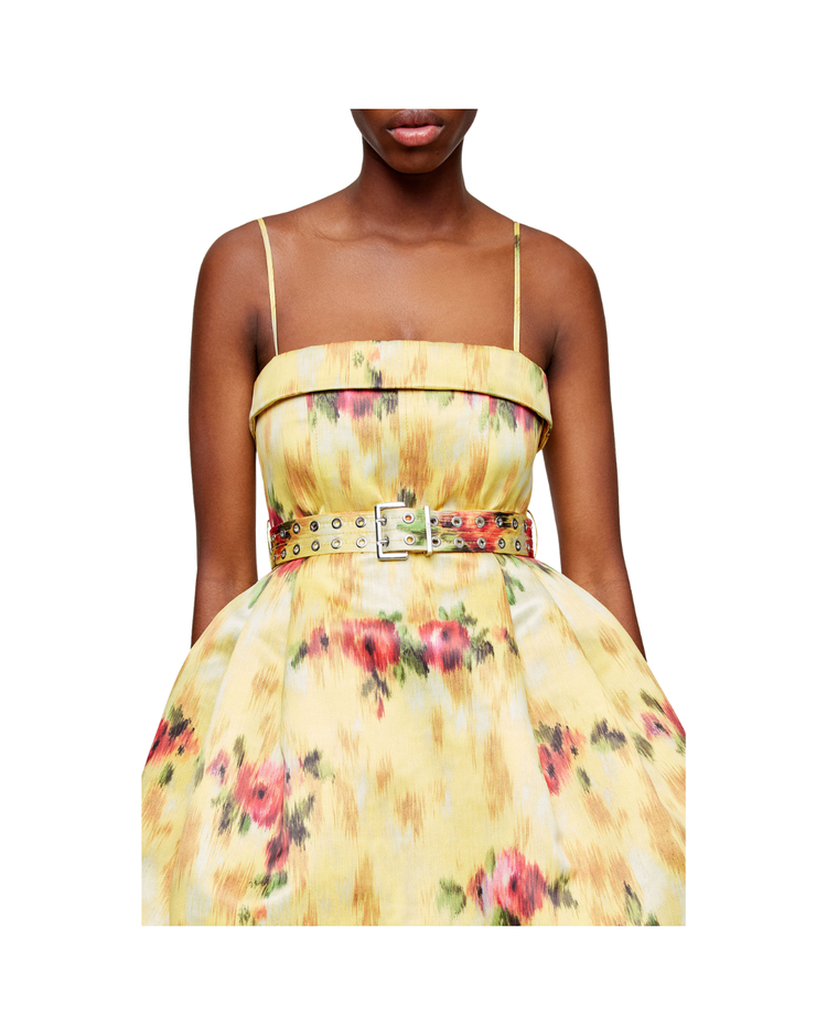 Dress in Yellow Printed Satin