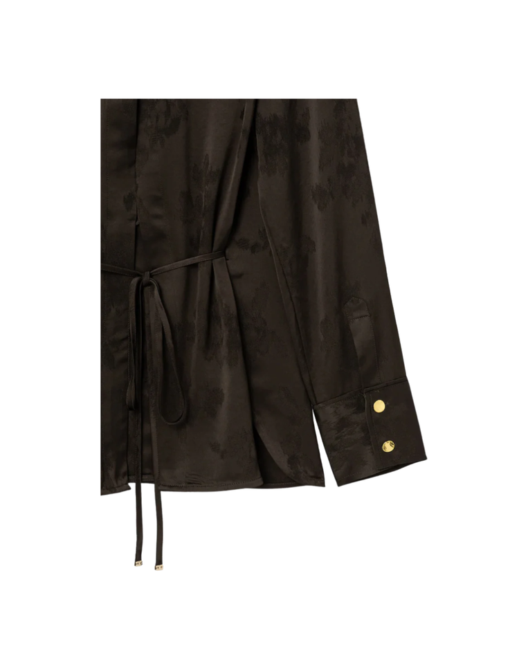 Fluid Satin Jacquard Long Sleeve Shirt