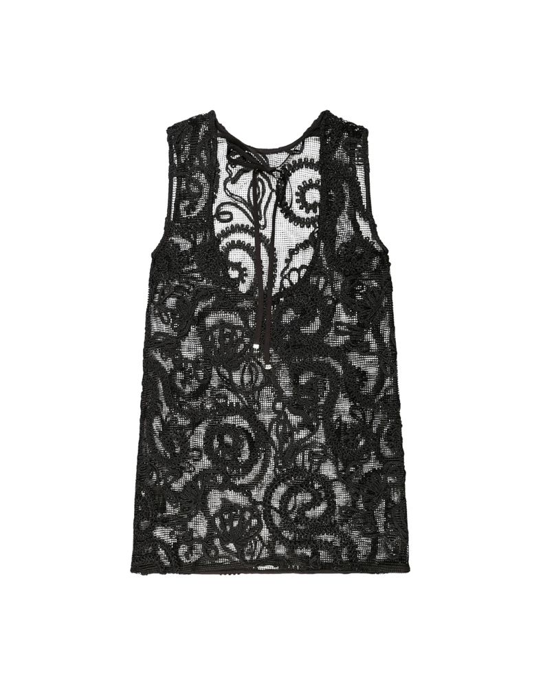 Embroidered Net Boxy Mini Dress