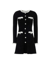 Chenille Knit Flower Trim Mini Dress