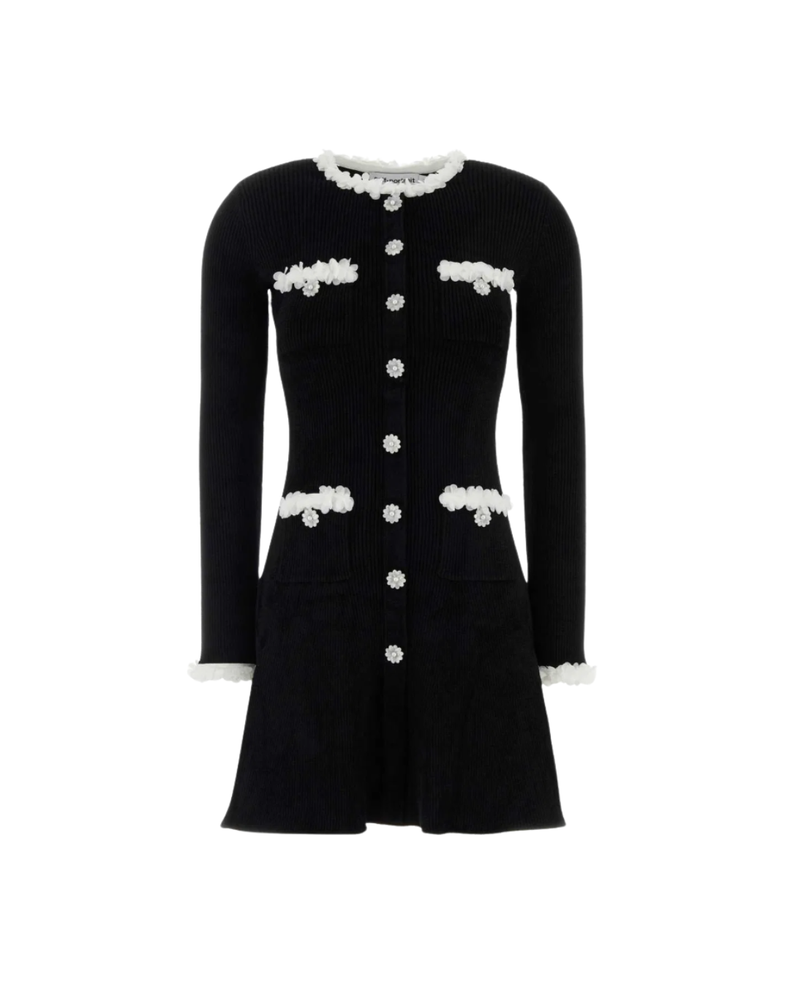 Chenille Knit Flower Trim Mini Dress