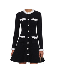 Chenille Knit Flower Trim Mini Dress