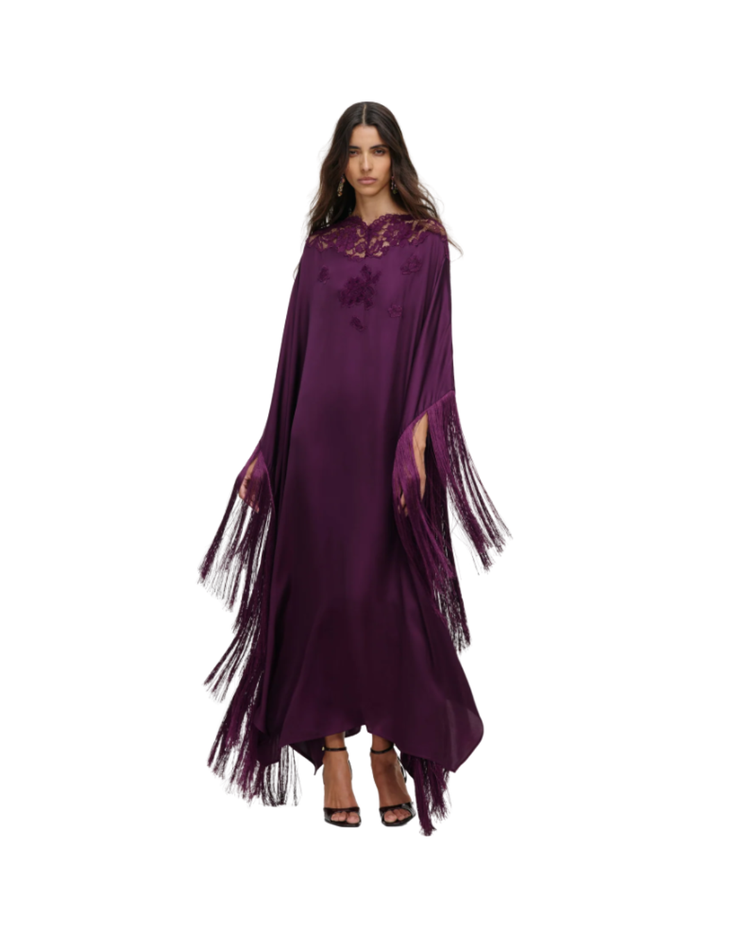 Purple Satin Fringed Kaftan