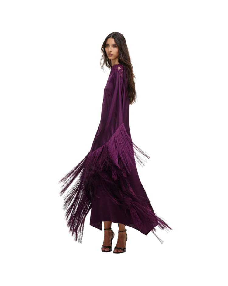 Purple Satin Fringed Kaftan