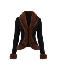 Black Faux Fur Knit Cardigan