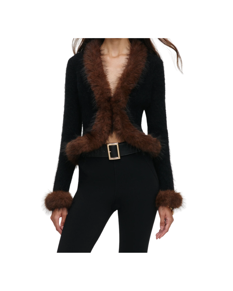 Black Faux Fur Knit Cardigan